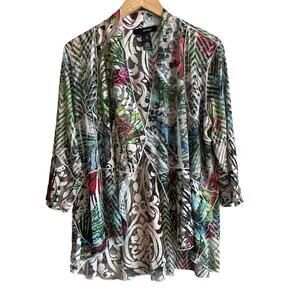 Ali Miles Sheer Open Front Boho 3/4 sleeve topper lightweight cardigan L